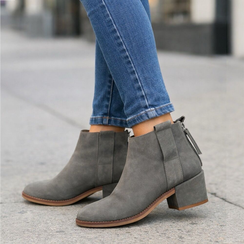 Topshop Suede Ankle Booties in Olive Gray